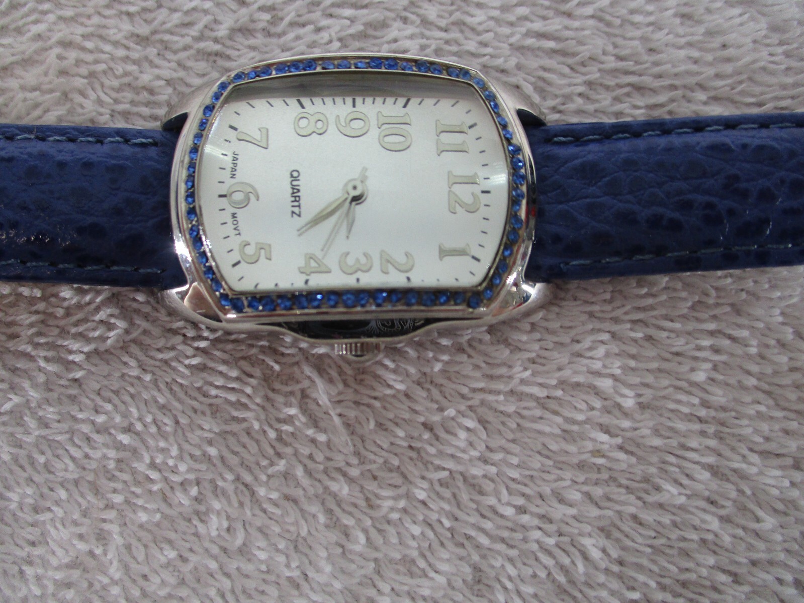 Wristwatch Quartz Genuine Leather Strap Stainless Steel Back Japan Movt Blue
