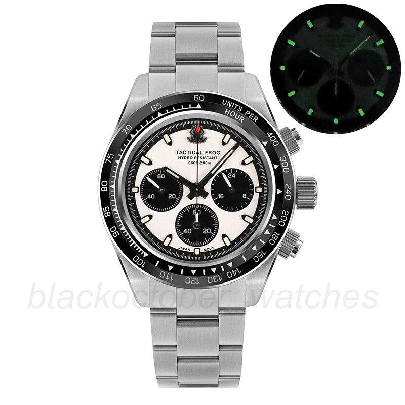 TACTICAL FROG VS75 Solar Quartz Chronograph Watch 41mm Paul Newman Panda No date