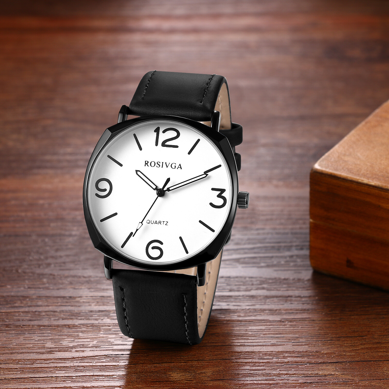 Simple Casual Men’s Large Digital Dial PU Leather Band Quartz Analog Wrist Watch
