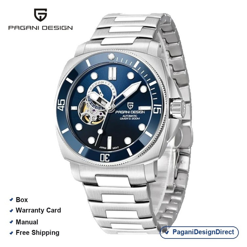 Pagani Design PD-1736 Stainless Steel Blue Skeleton Automatic Men’s Watch