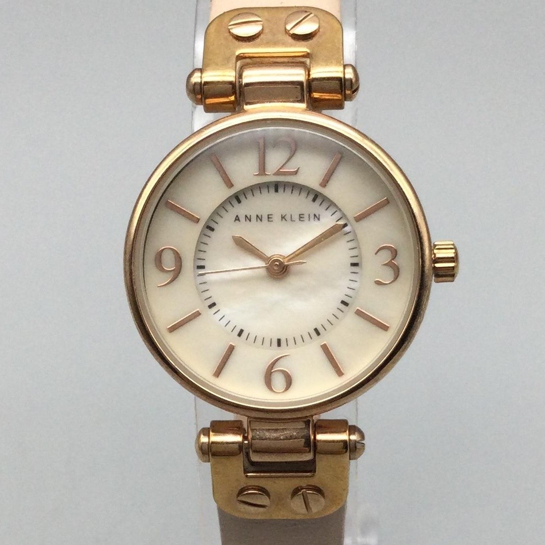 Anne Klein Womens Watch 26mm White Dial Gold Tone Beige Leather New Battery