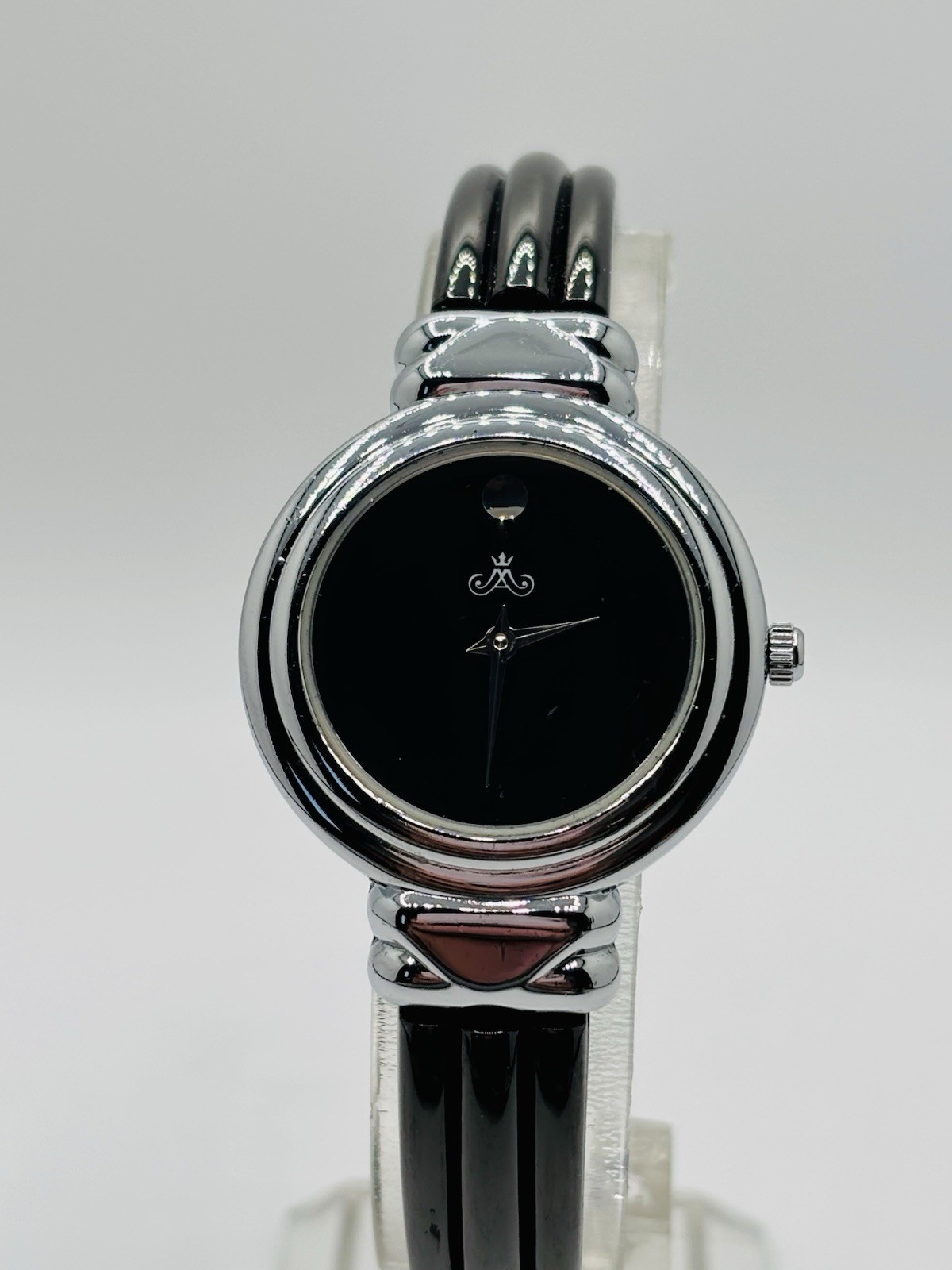 Meister Anker 1085-P Ceramic Bangle Cuff Watch Black Dial Quartz Women’s
