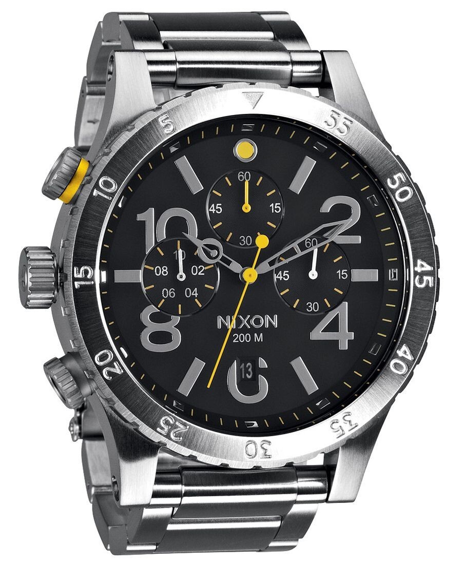 NEW Authentic Nixon 48-20 Chrono Black Dial Brushed Steel Men’s Watch A486-000