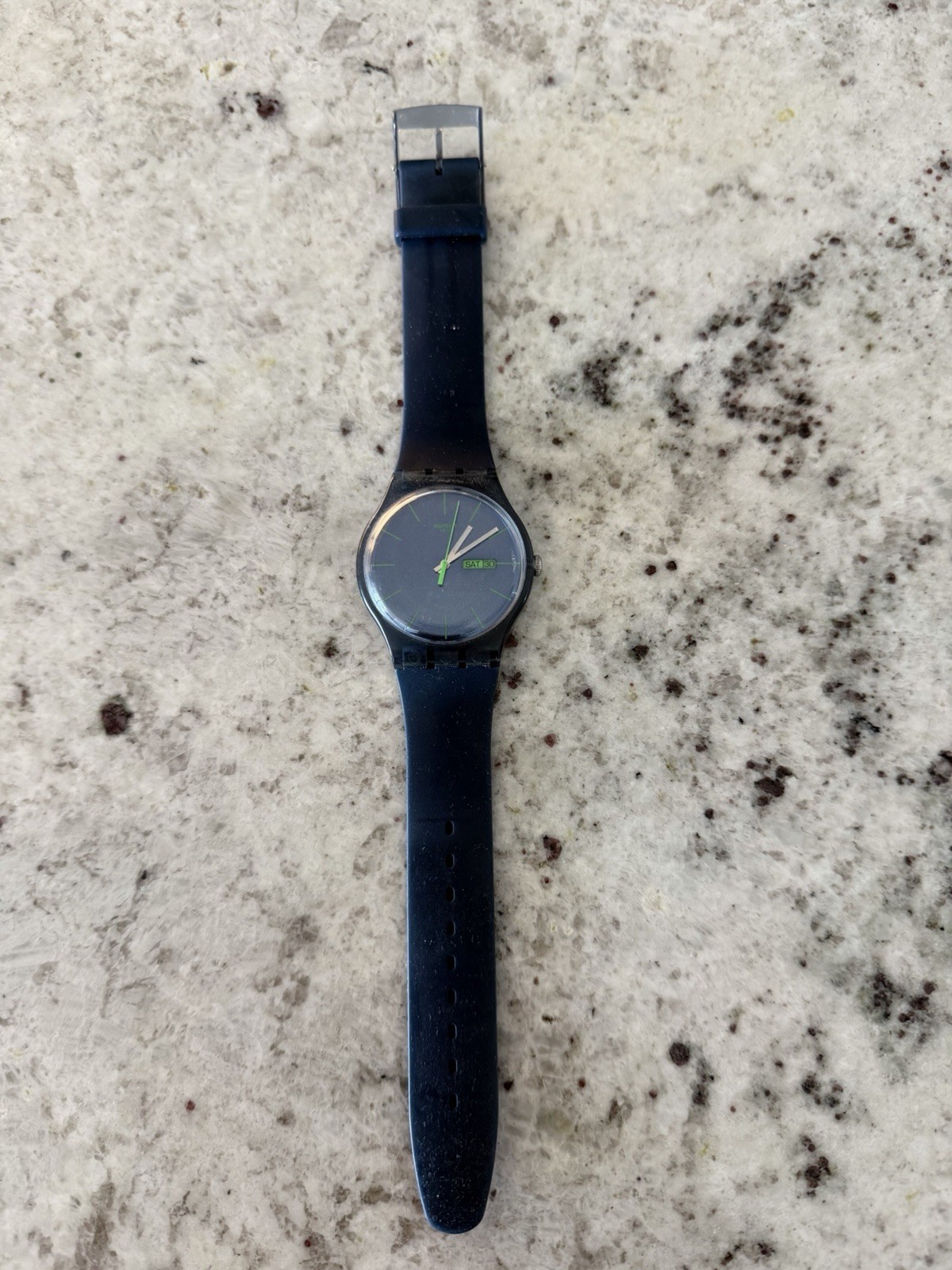 Vintage Swatch Gent Day Date Black Neon Green Swiss Quartz Watch Original Strap