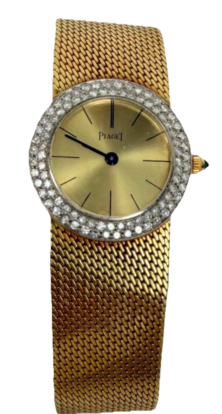 Vintage Piaget 18k Yellow Gold Diamond Watch 9187 B11 Double Row Diamond 50g