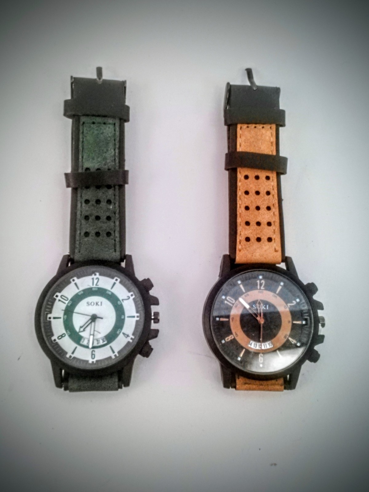 Soki Black And Brown Tone & Green And White Men’s Quartz Watch Set Of 2. NEW!