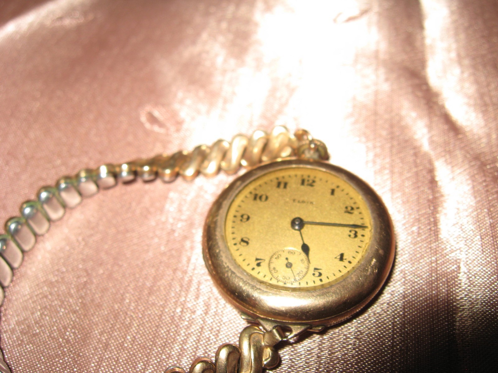 Vintage Elgin Pocket Watch Pocket Gold Filled With Wrist band