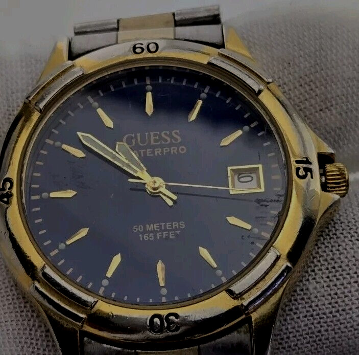 Guess Waterpro 50 Meter Watch with Date and 2 tone Band NEW BATT