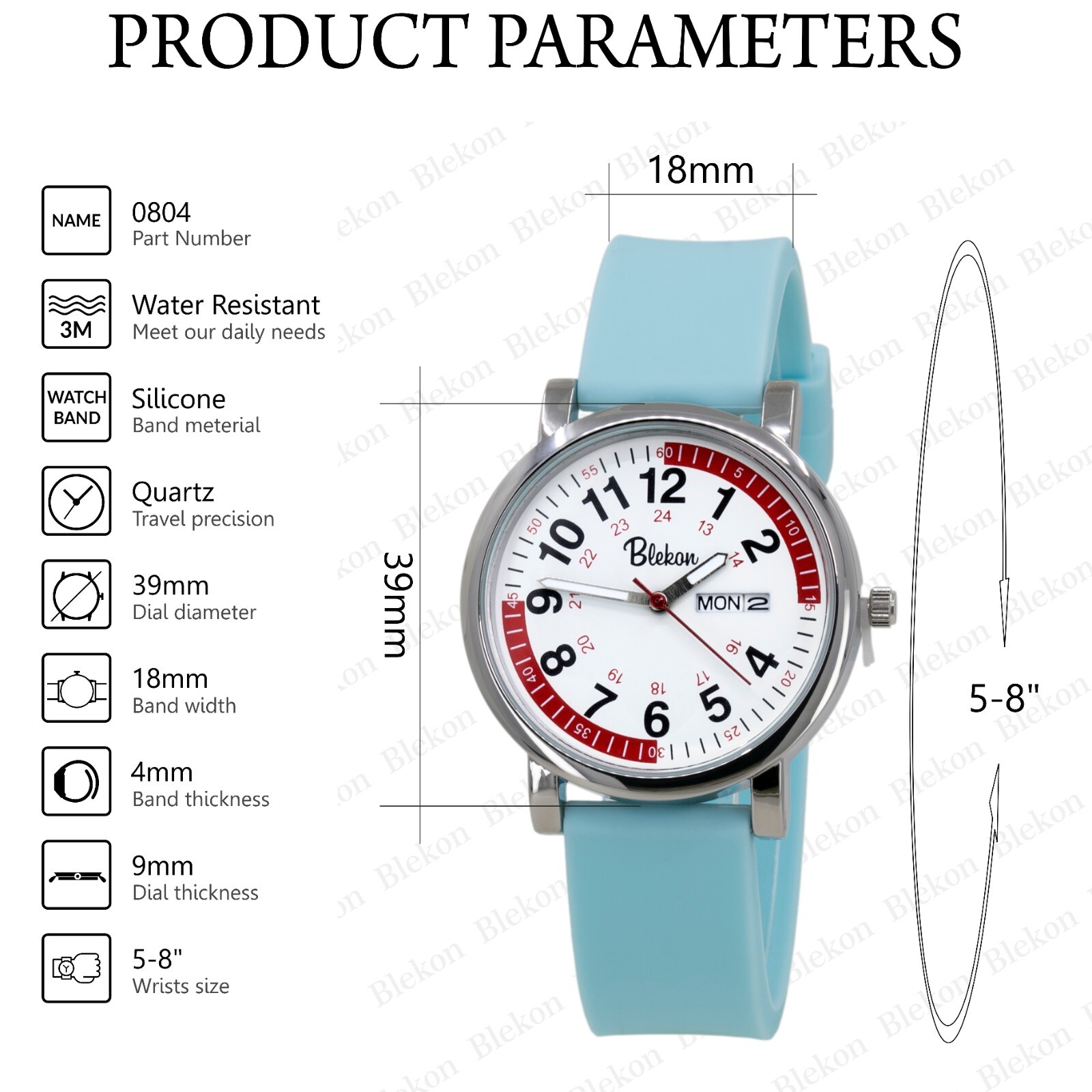 Blekon Original Nurse Watch – Red Fifteen Minute Pulsometer, Silicone Band Watch