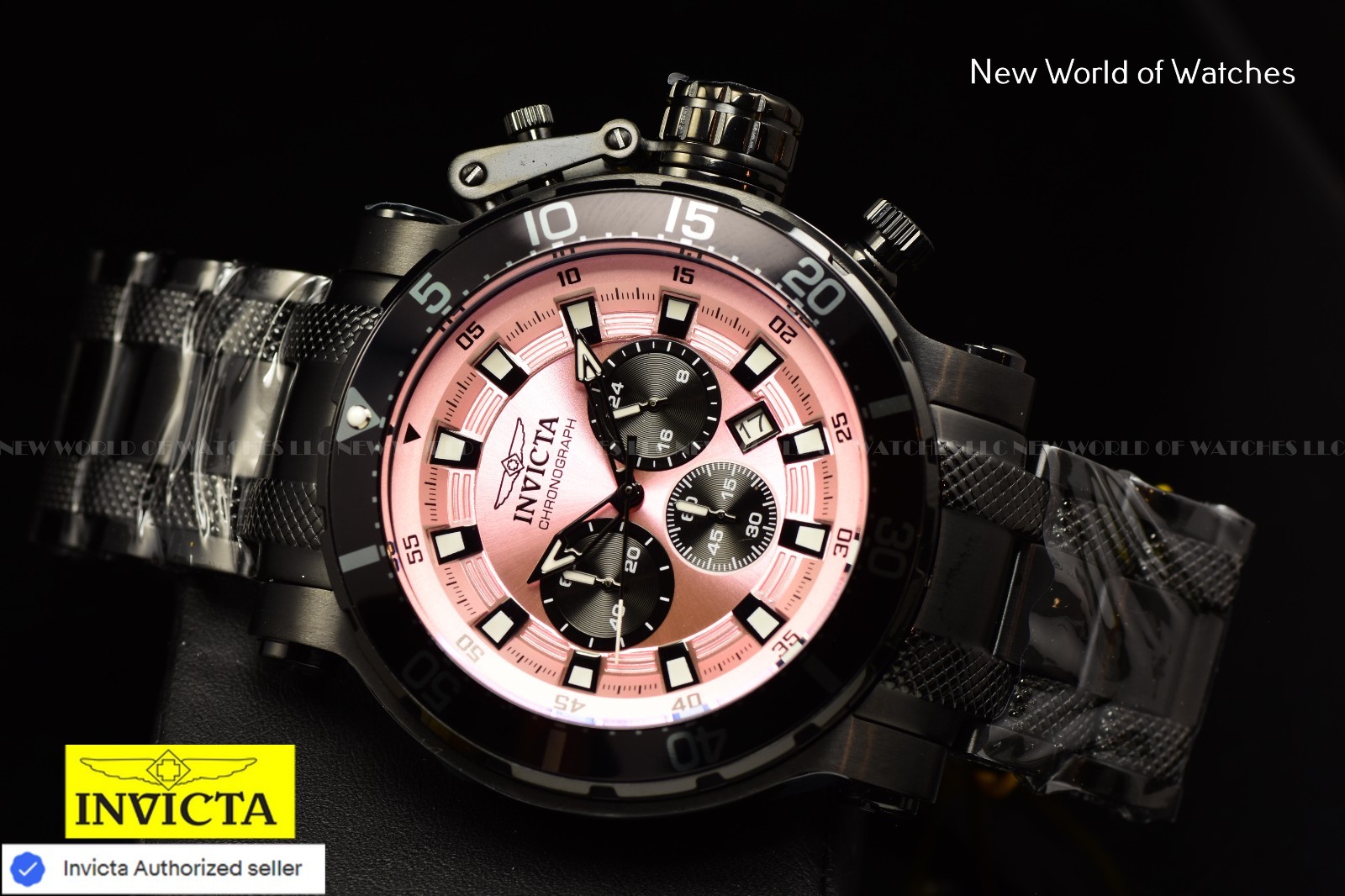 Invicta Coalition Forces Men’s 52mm Black Tone Pink Dial Chronograph Watch-NEW