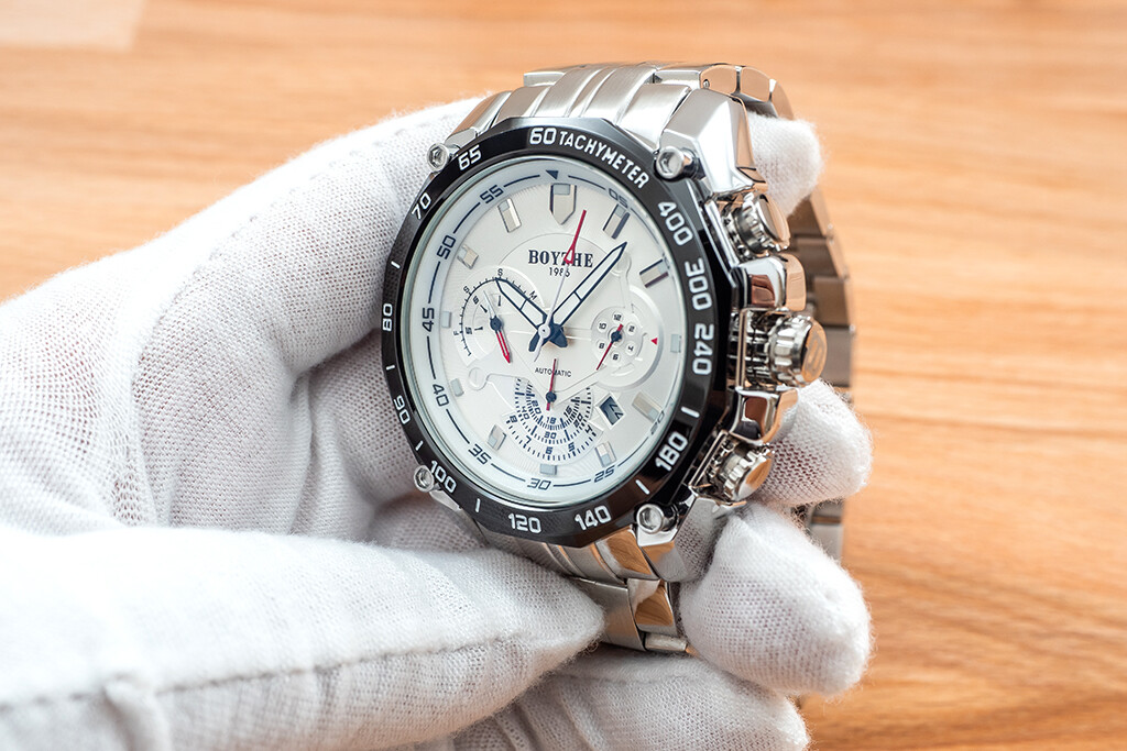 Mens Silver Army Automatic Mechanical Watch Luminous White Dial Stainless Steel