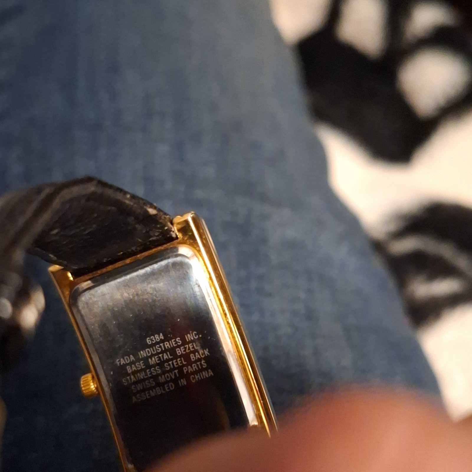 Diamante Quartz Diamond Rectangle Watch Blue Dial, Gold, Black Leather