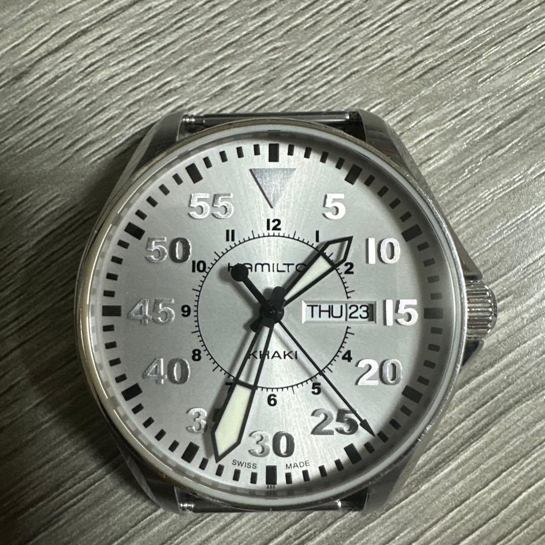 Hamilton Khaki Pilot H646110 Silver Day Date Quartz Watch OEM Leather 2 Extra JP