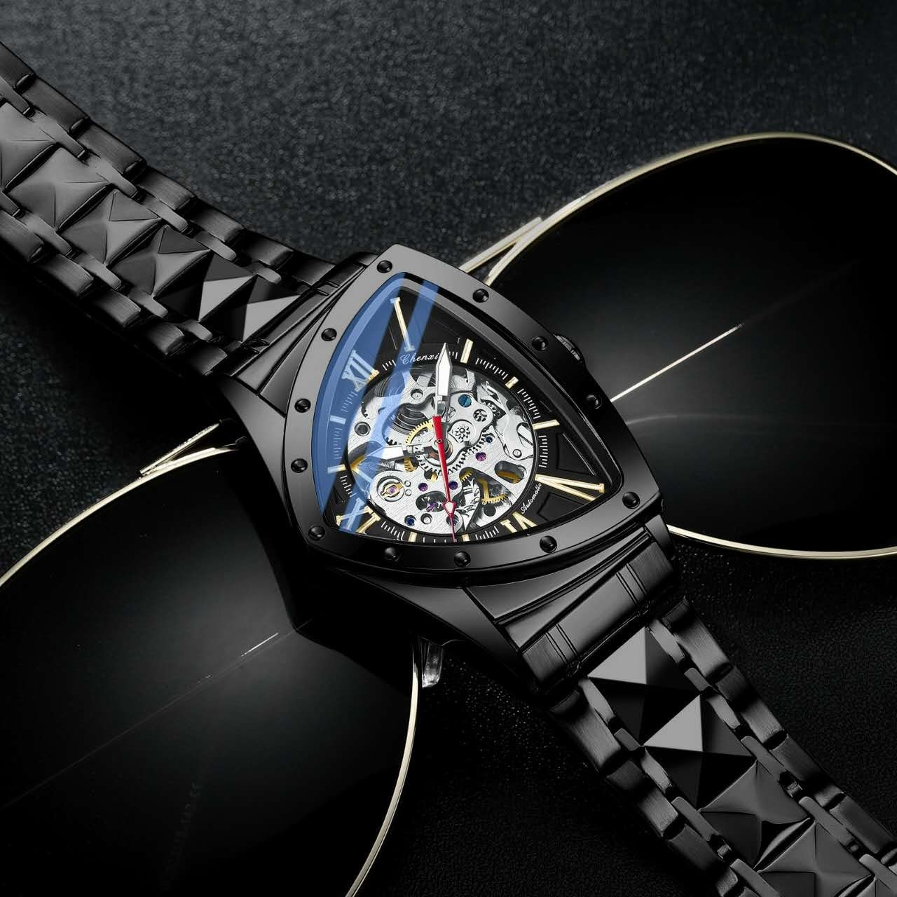 Men’s Triangular Skeleton Watch — Fully Automatic Mechanical, Water-Resi