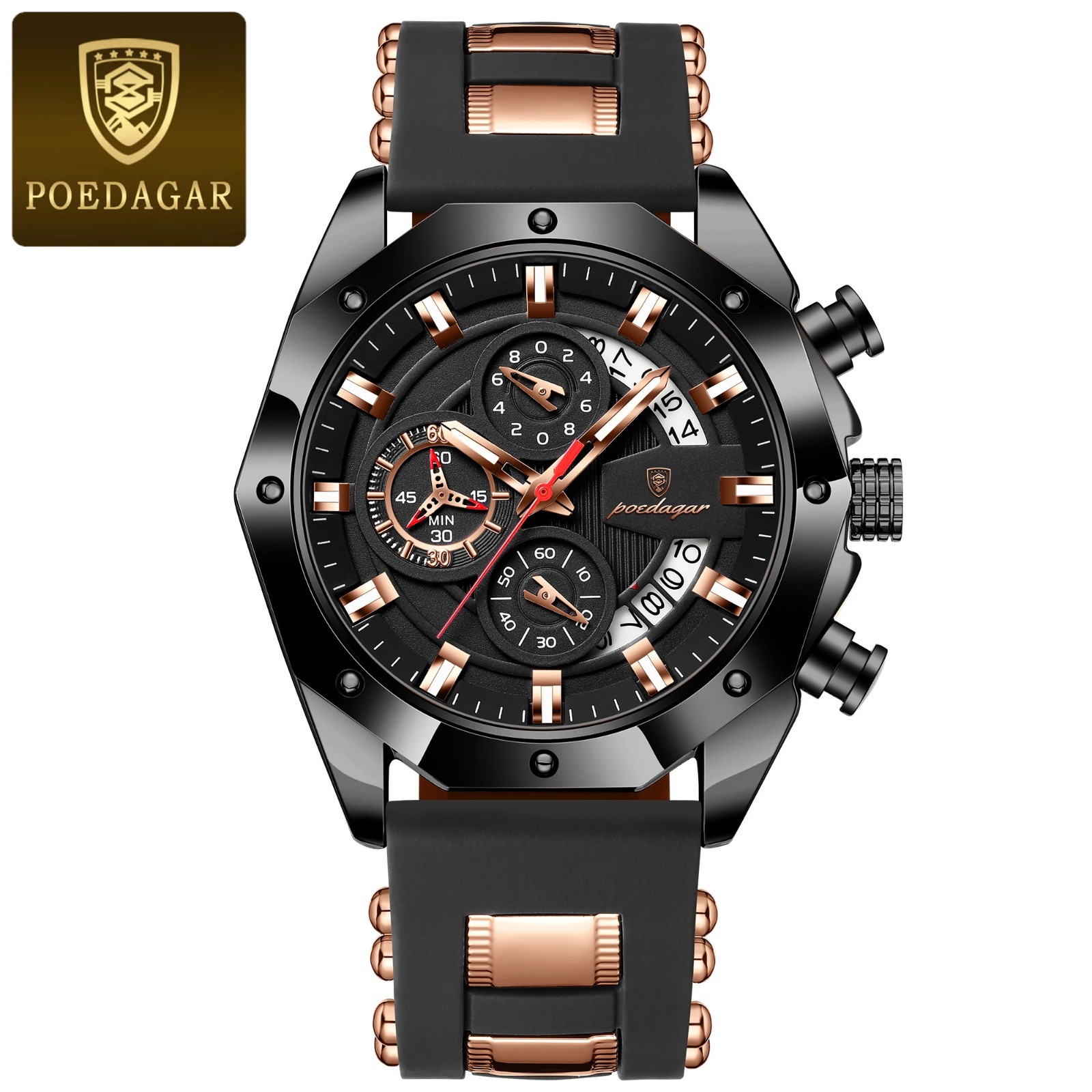 POEDAGAR Luxury Men Watch Waterproof Luminous Date Man Wristwatch Chronograph