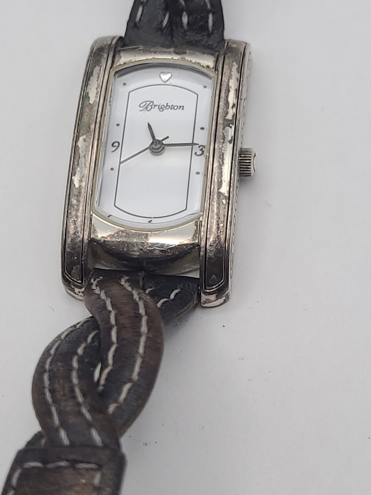 Brighton Winchester Rectangular Silver Plated Braided Band Dress Watch working