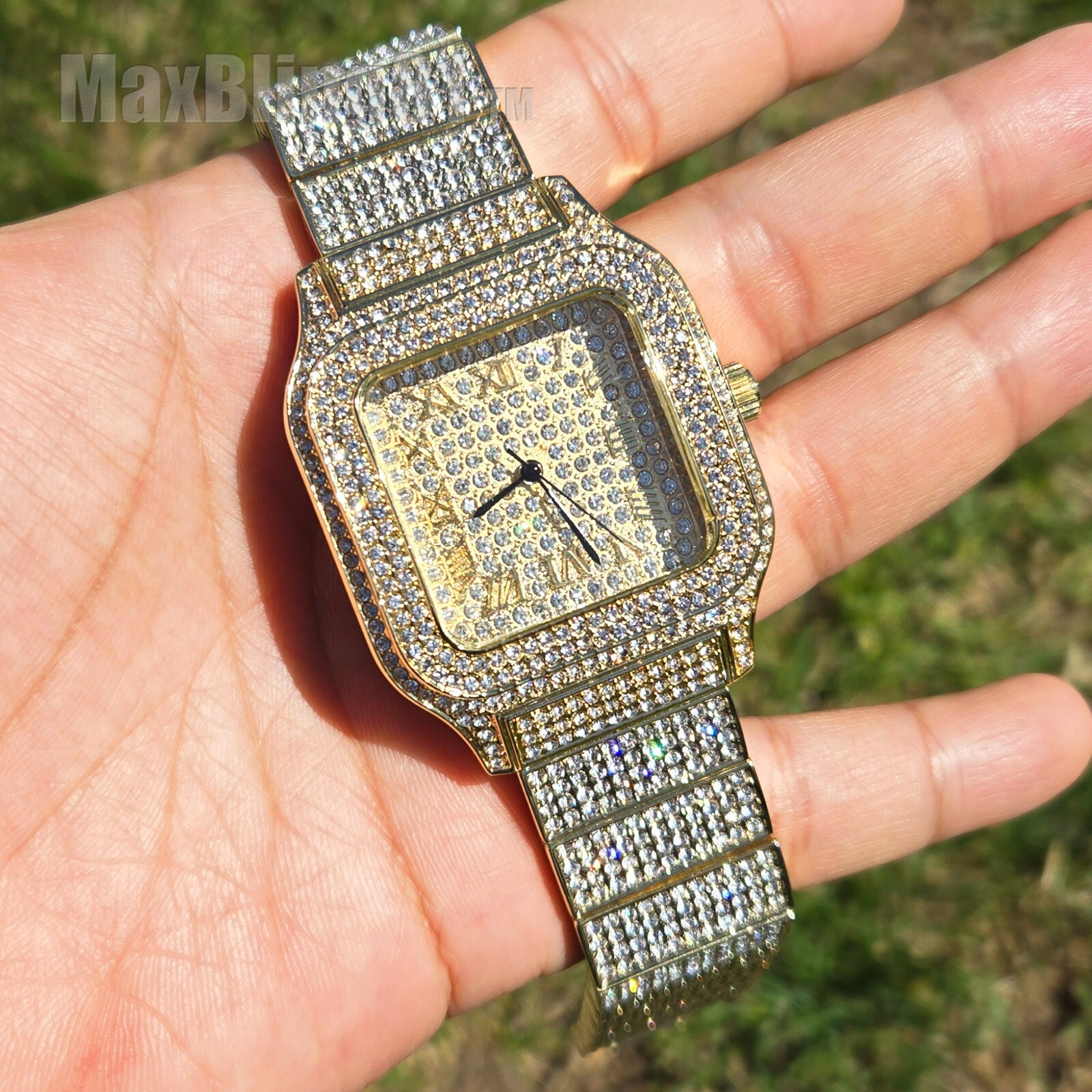 Men’s Square Watch Luxury Rapper Simulated Diamond Metal Hip Hop Style Iced