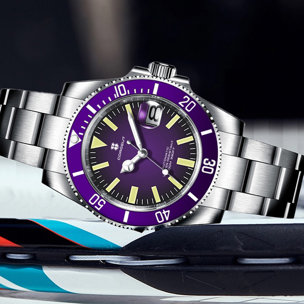 40mm Corgeut purple blue green luminous sapphire glass nh35 automatic mens watch