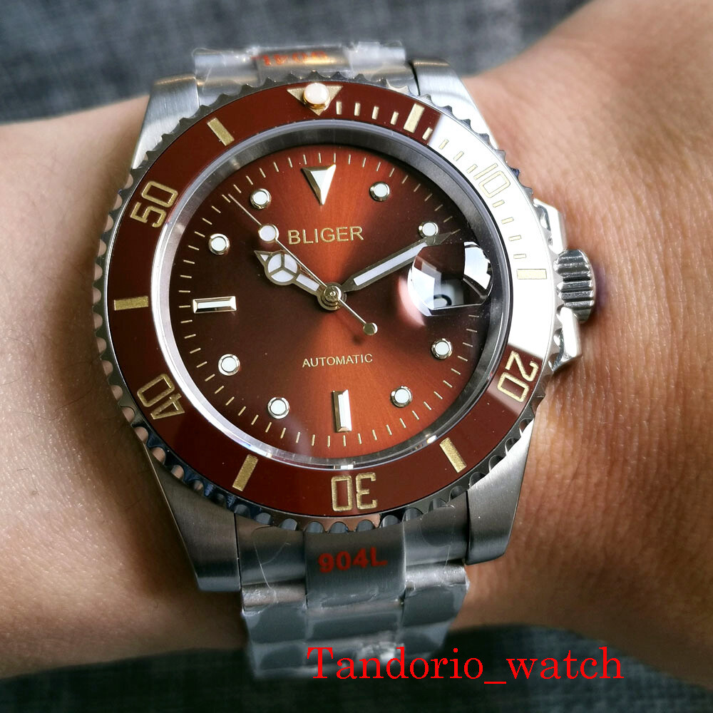 40mm Brown Red Dial Sapphire Crystal Auto Date PT5000 Movement Automatic Watch