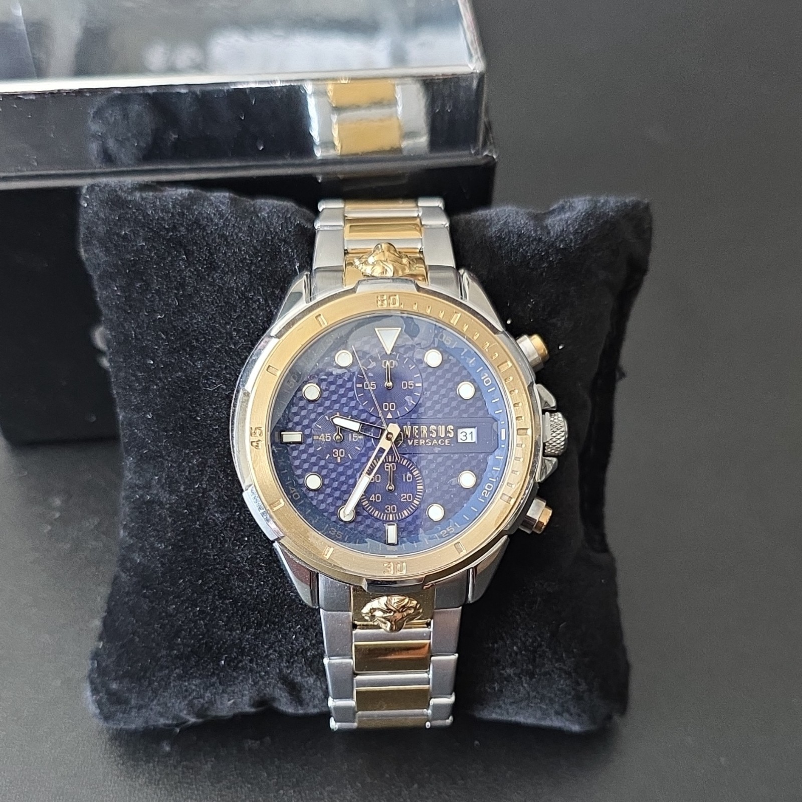 Versus Versace Men’s Blue Dial Two-Tone Chronograph Date Quartz Watch 44mm
