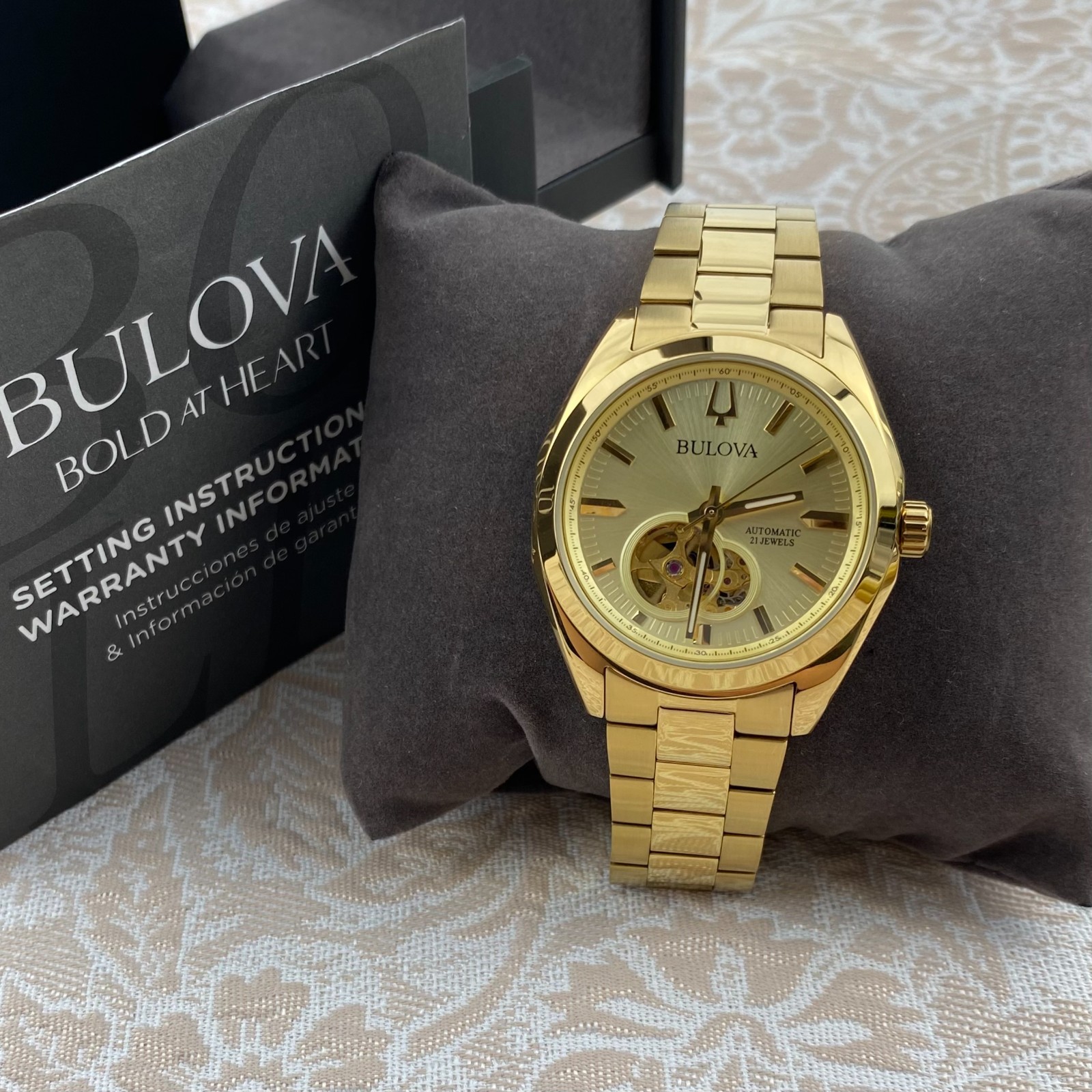 Bulova Men’s 97A182 Surveyor Automatic Watch Champagne Dial Gold Stainless Steel