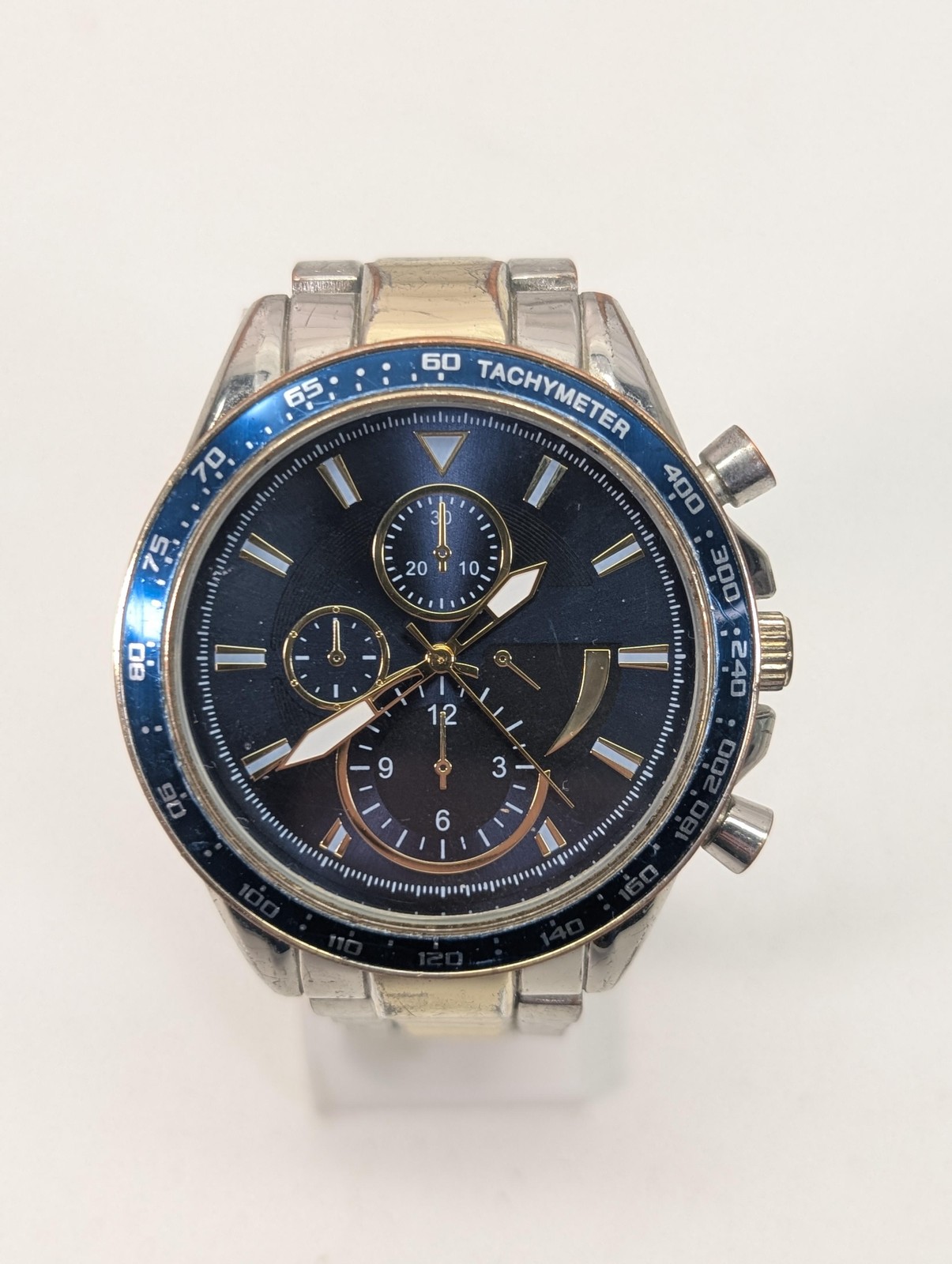 FMD Mens Watch 44mm Blue Dial Silver Tachymeter Chronograph FMD 1803 Bracelet