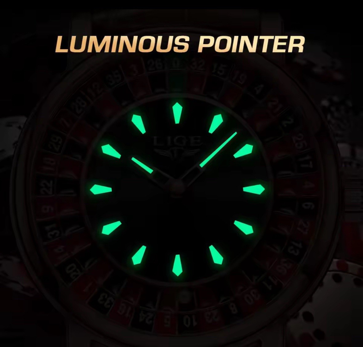 LIGE Roulette Watch Rose Gold Case