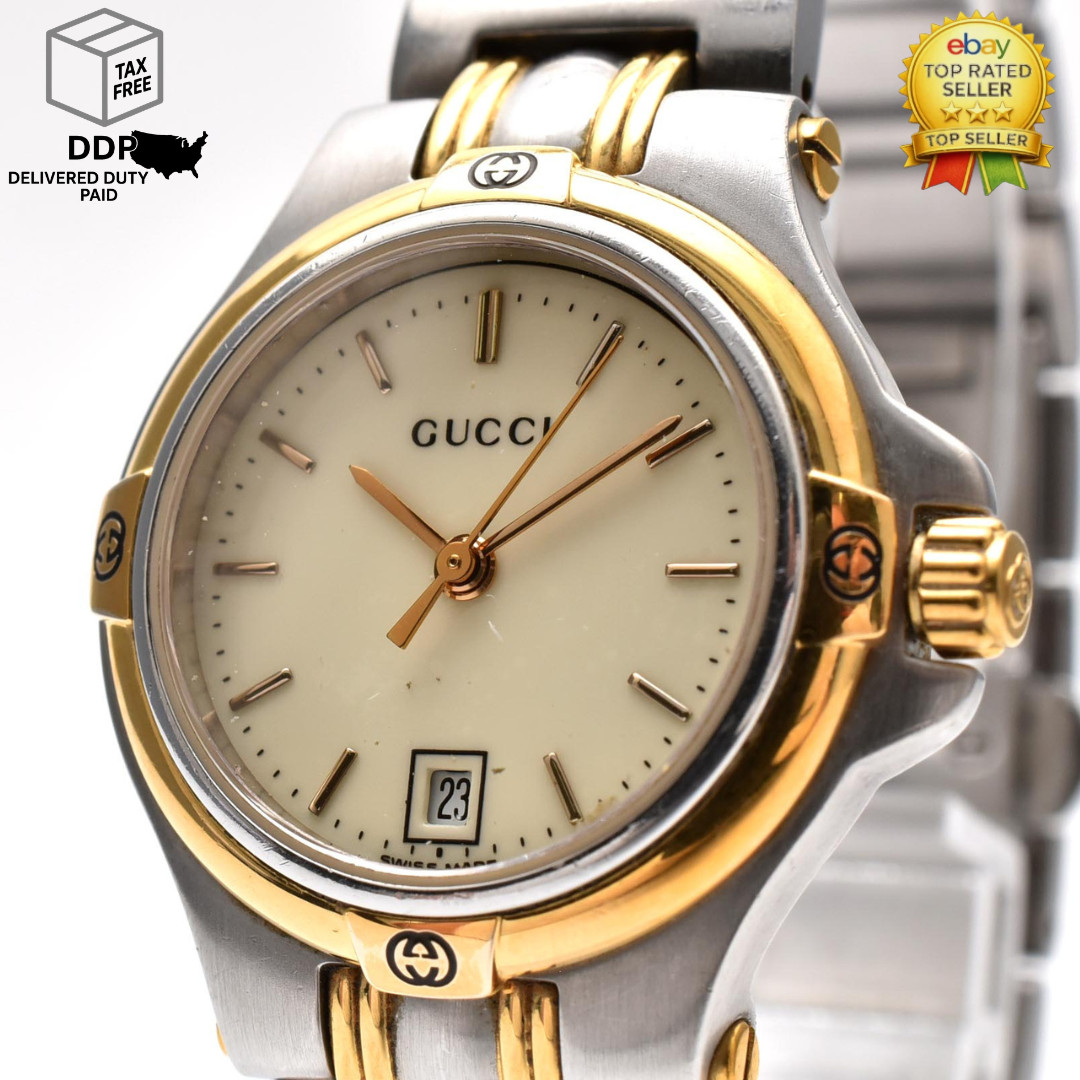 Vintage [ Exc+5 ] GUCCI 9040L Cream Dial Gold Silver Quartz Women’s Watch JAPAN