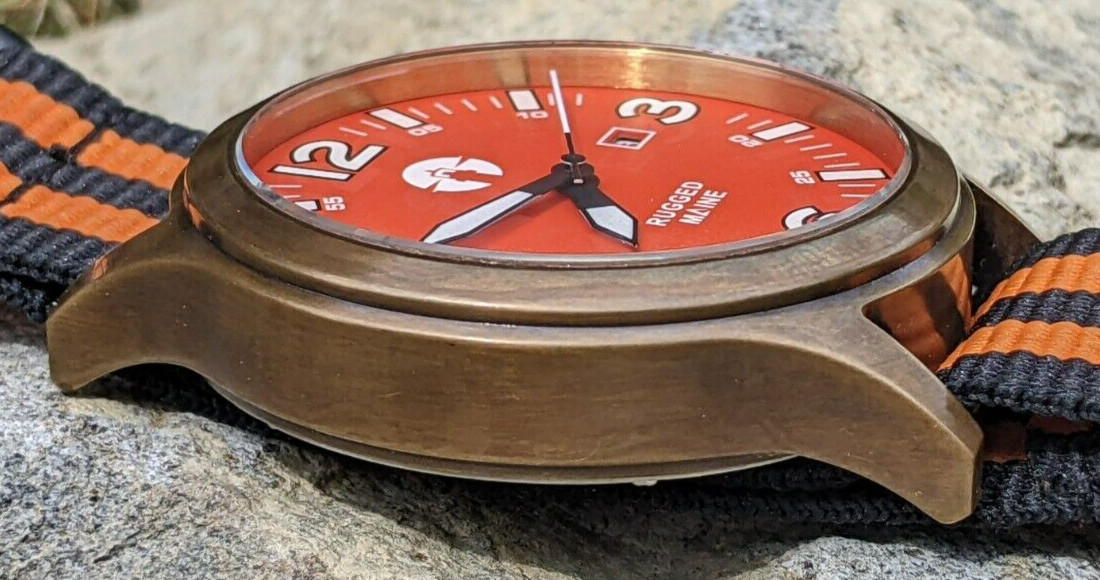 Rugged Maine – Patina grade Solid brass field, military watch, pilot, 44mm,
