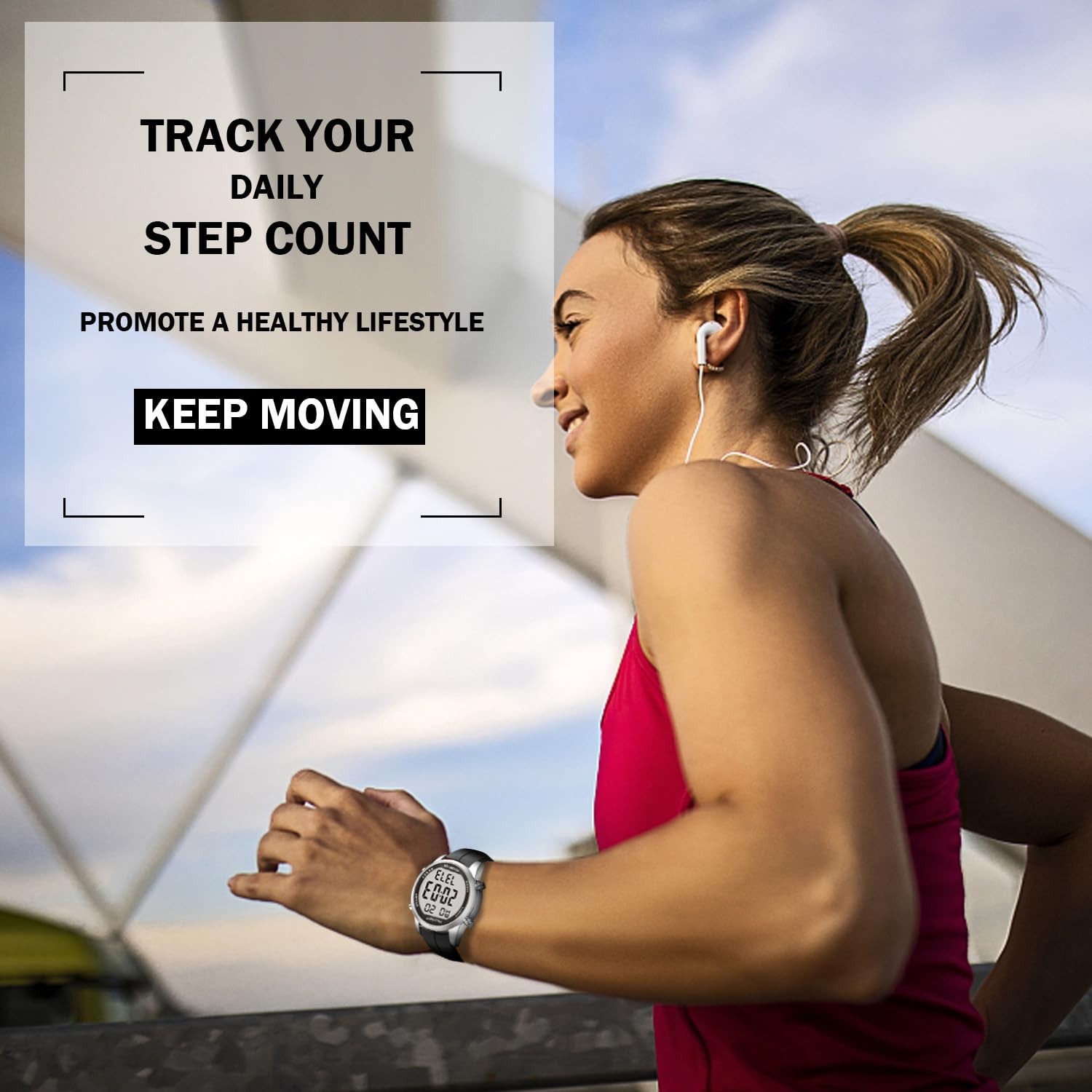 Pedometer Watch for Seniors: No App, Steps, Calories. 30M Waterproof.