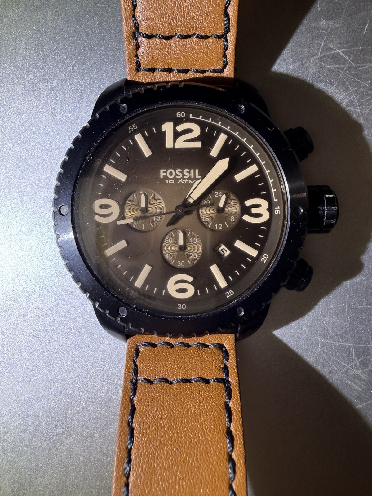 Fossil men’s chronograph brown leather band watch CH-2666- Good condition