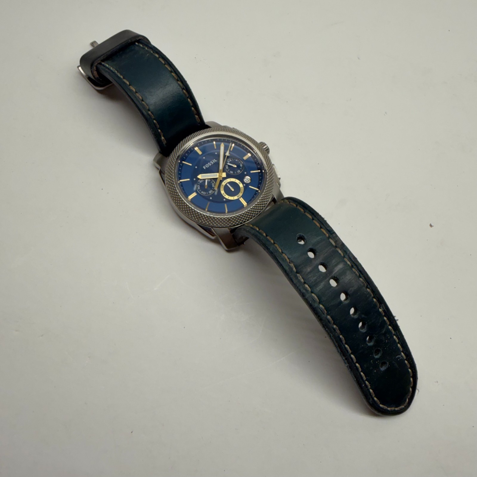 Fossil FS5262 Machine Chronograph Men’s Watch Blue Dial Dark Green Band – AS IS
