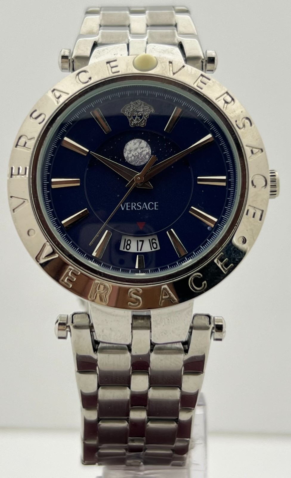 Premium Men’s Versace MoonPhase Blue Dial Date Rotating Bezel Wristwatch