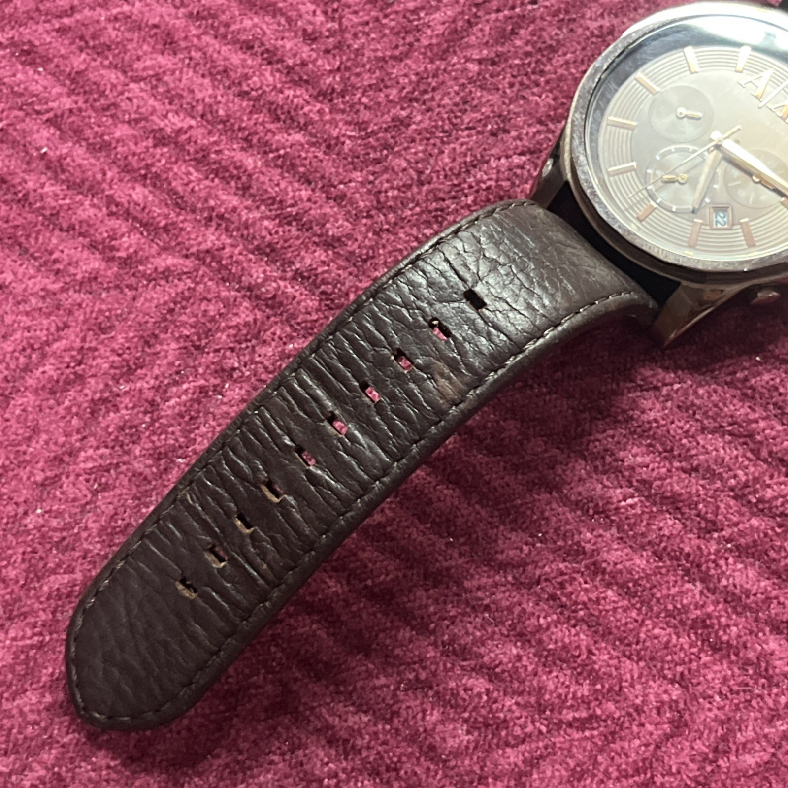 Watch Chronograph Dark Brown Leather Strap 45mm Ax2090