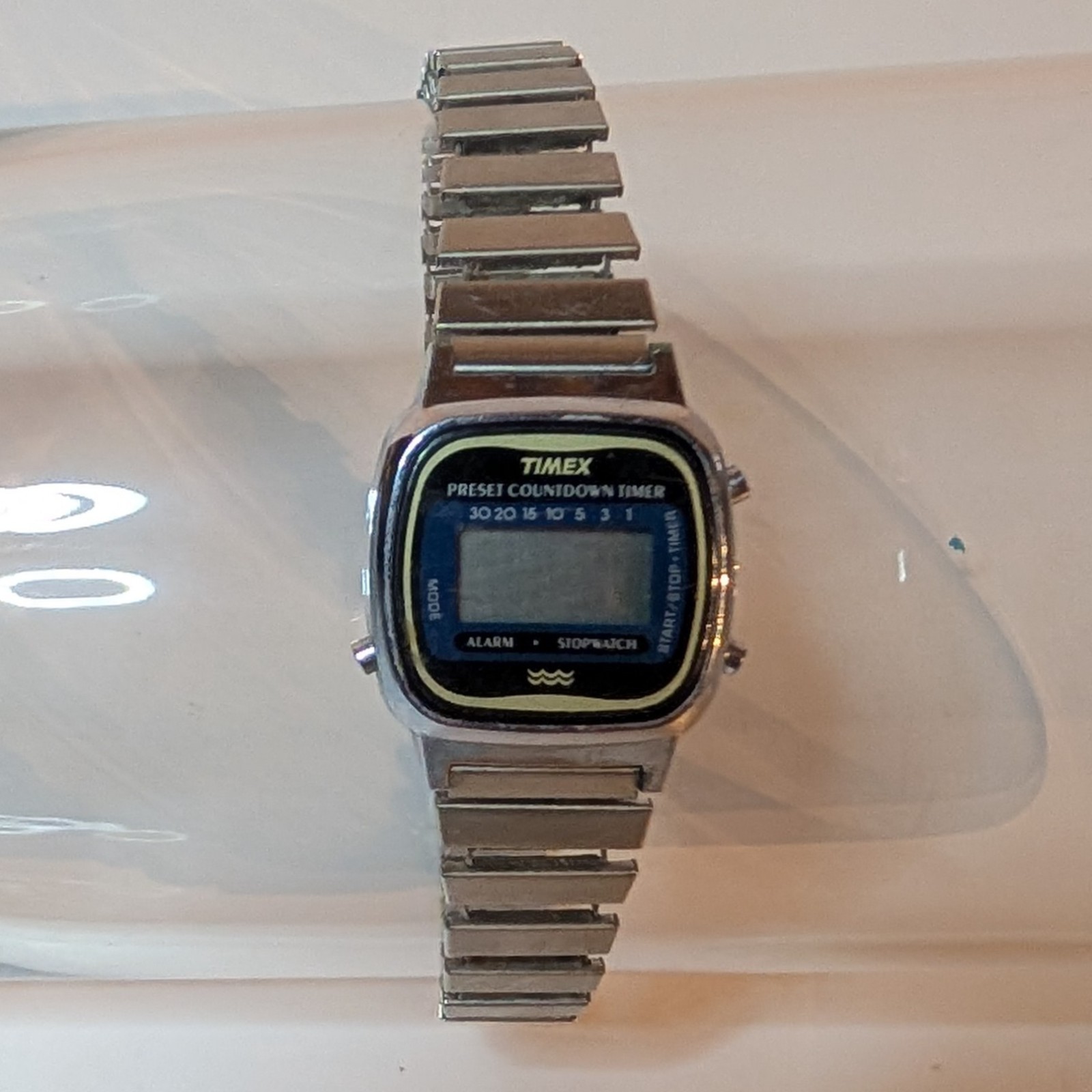 Vintage Timex LCD Preset Countdown Timer Watch, Silver-Tone, Flex Band, Japan