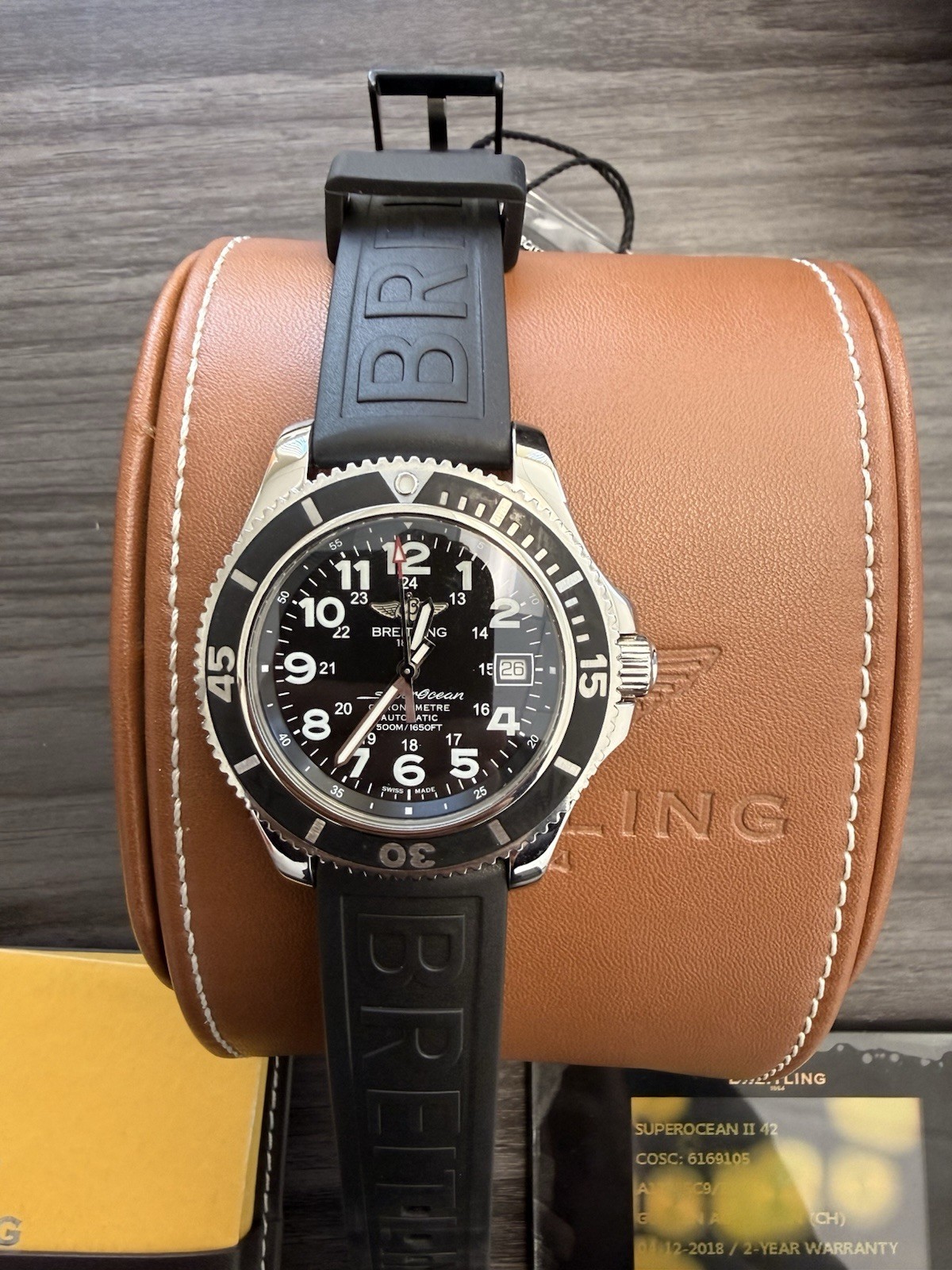 Breitling Superocean II 42 42mm Black Dial Rubber Strap 500m Full Set