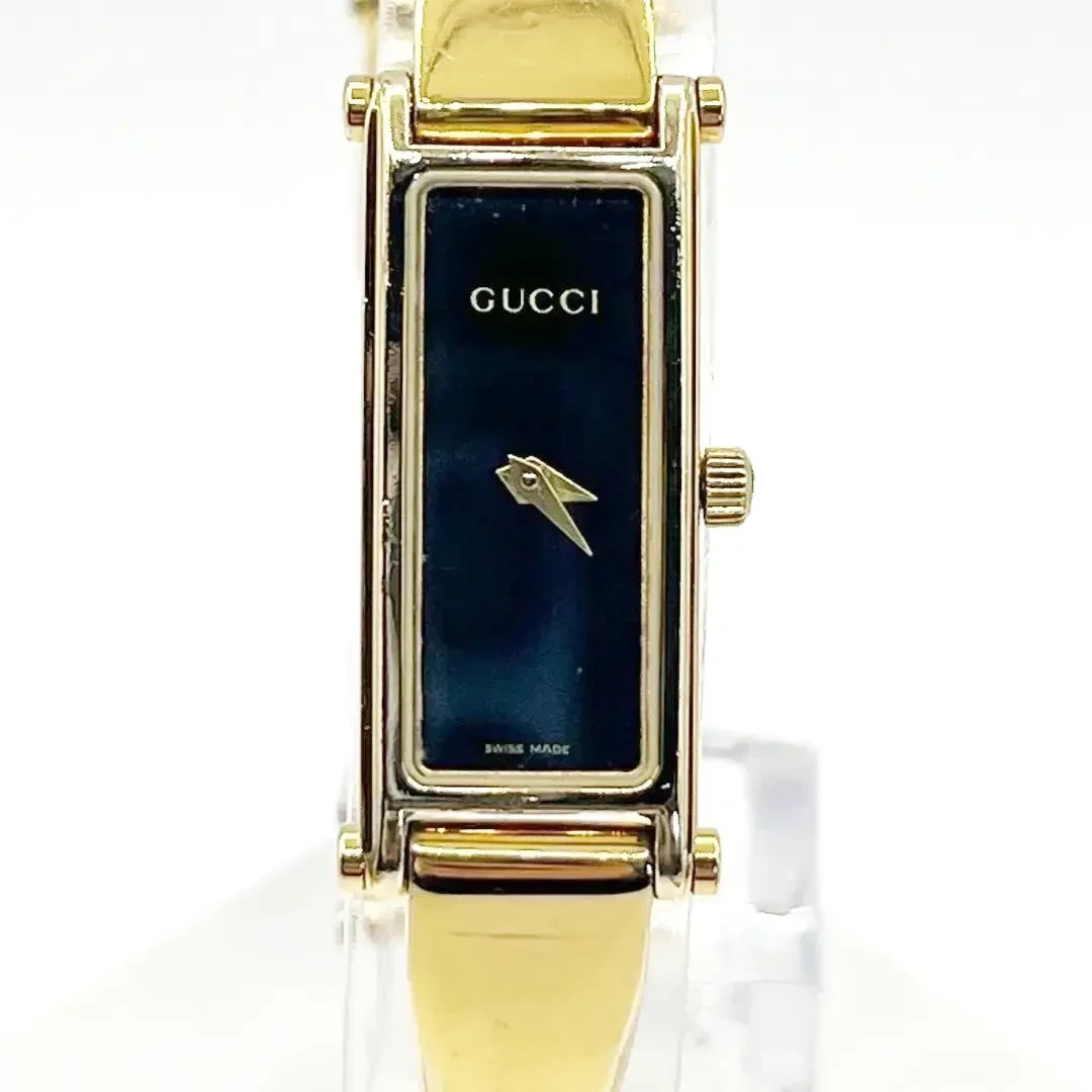[EXC+5] Vintage Gucci 1500L 12mm Quartz Black Dial Gold Bangle Women’s Watch FS