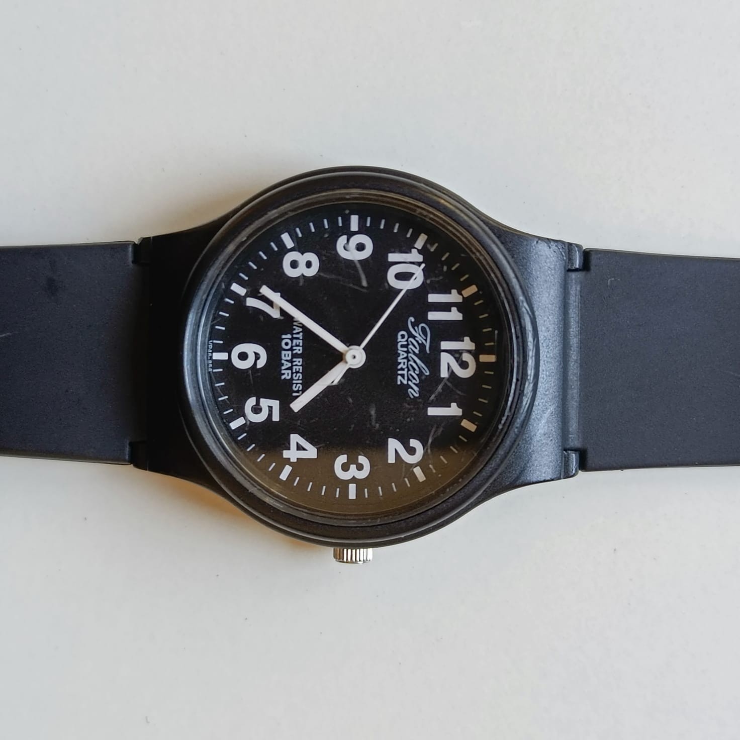 Citizen Q&Q Falcon Quartz Watch Black Dial Resin Band 10 BAR Water Resistant VP4