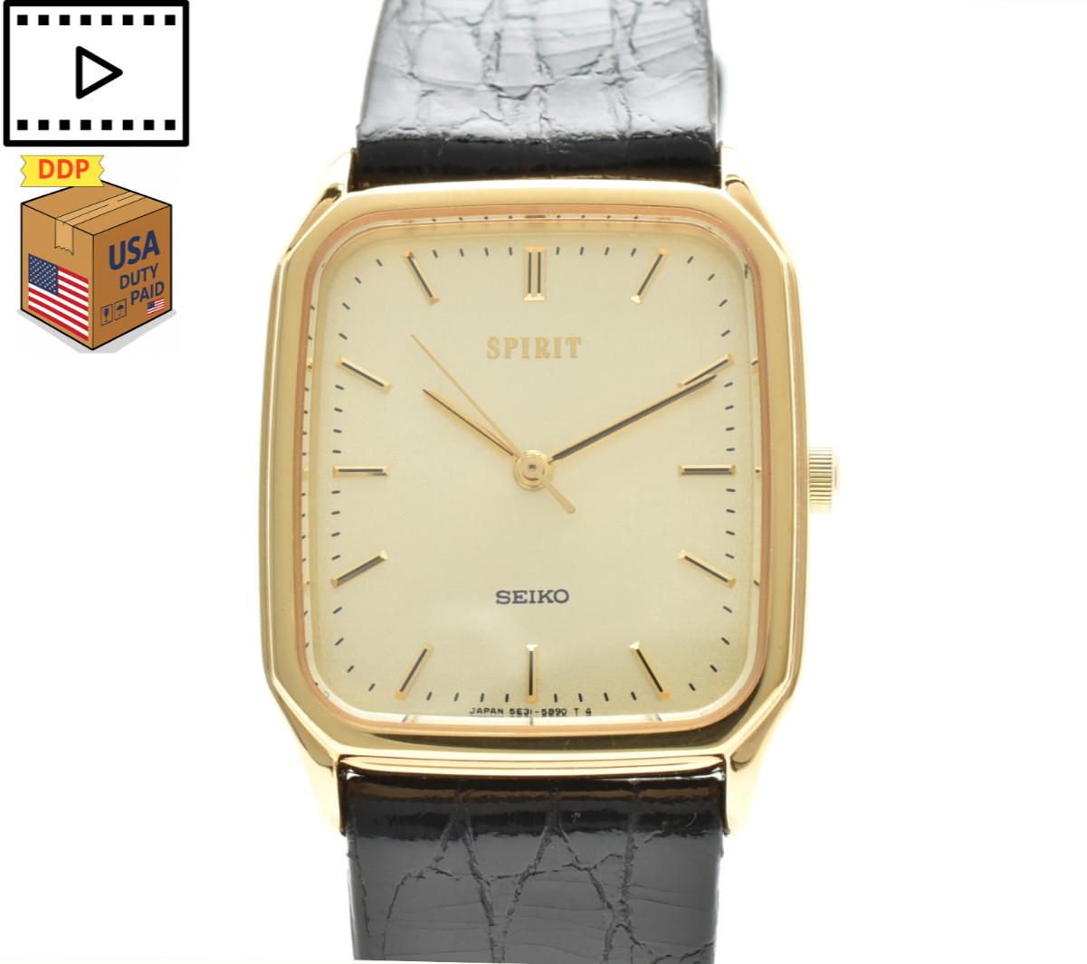 Vintage 1992 [NEAR MINT] SEIKO Spirit 5E31-5B50 Gold 27mm Men Quartz Watch JAPAN