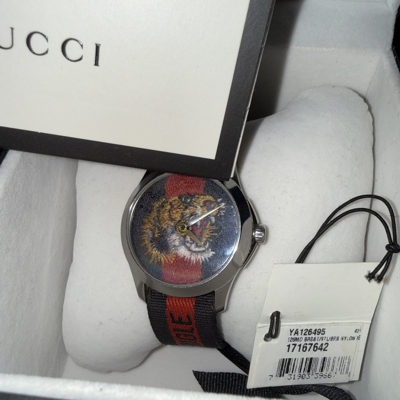 Gucci G-Timeless Quartz Le Marché Des Merveilles Tiger Embroidered Dial Watch