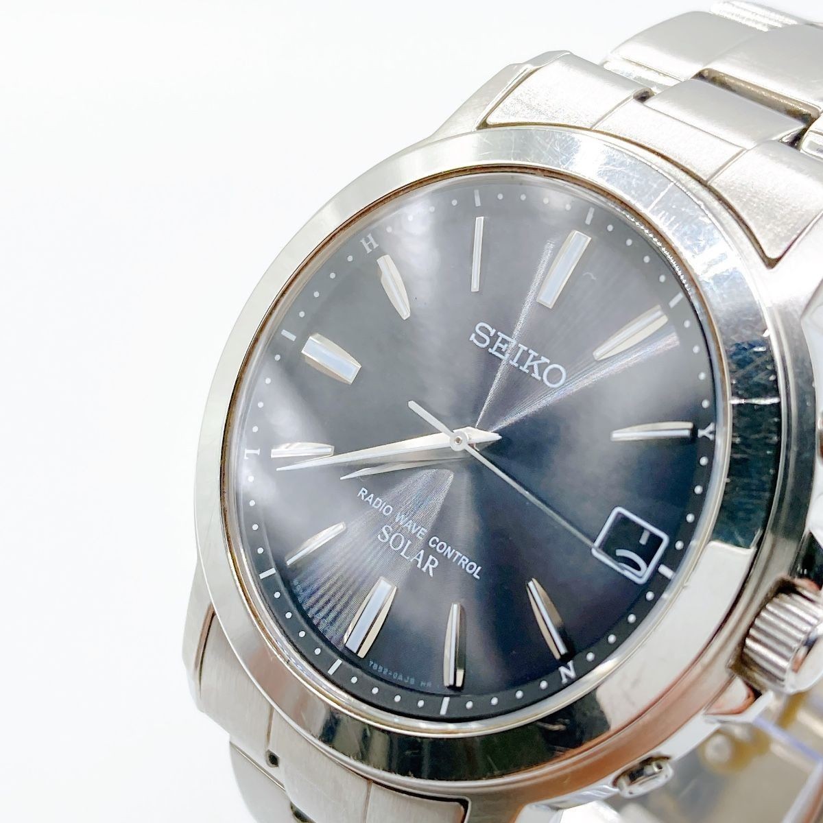 Seiko Spirit 7B52-0AF0 Stainless Silver Solar Radio Wave Control Grey Dial Men