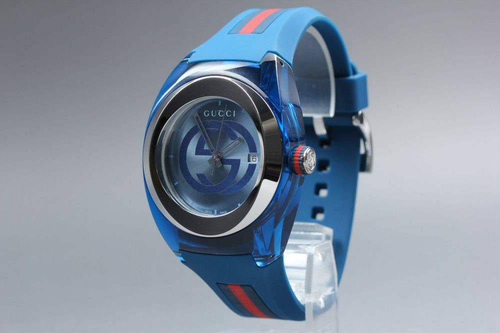 GUCCI Sync Men’s Watch Blue Dial Leather Strap From Japan