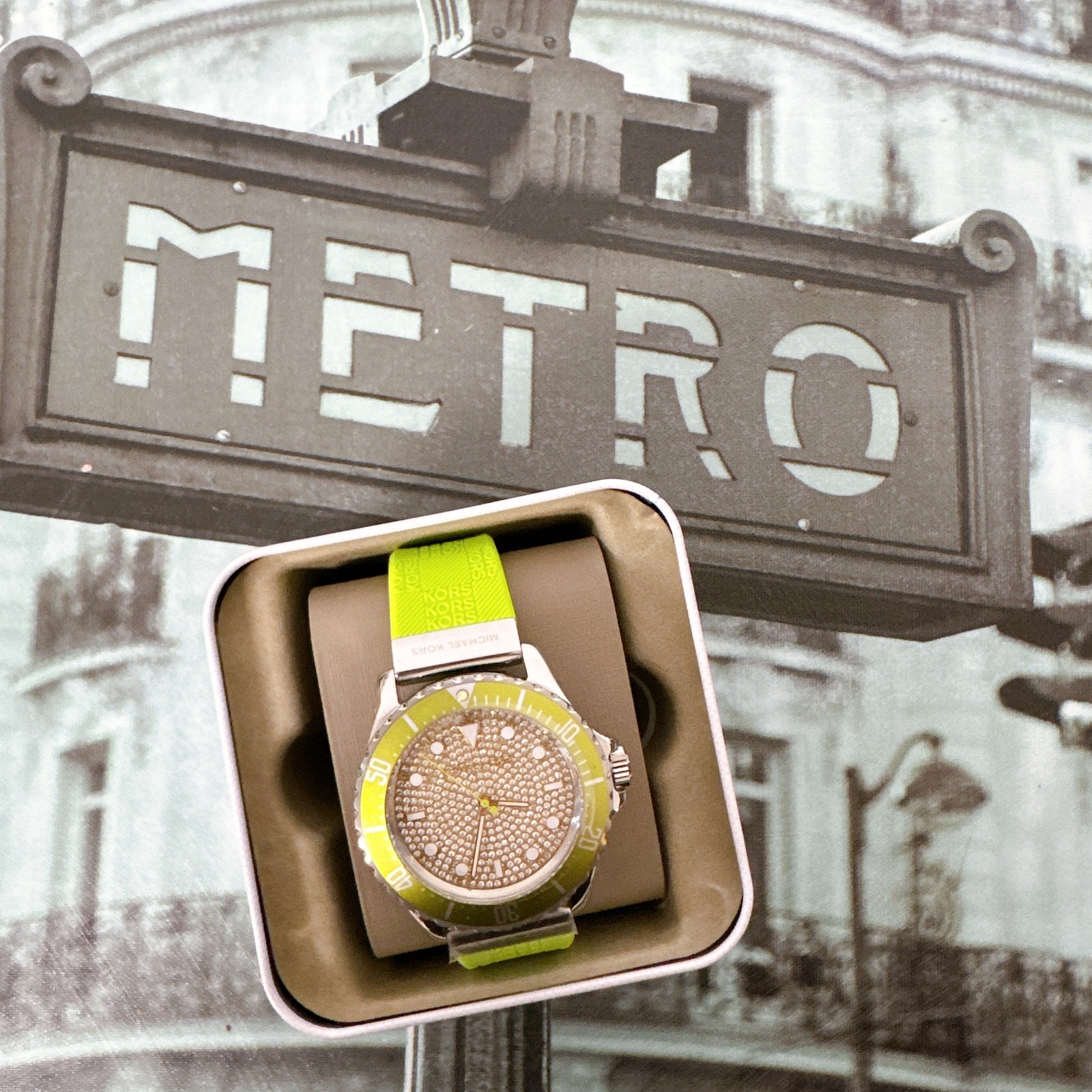 Michael Kors MK7360 Oversized Slim Everest Pavé Embossed Silicone Watch
