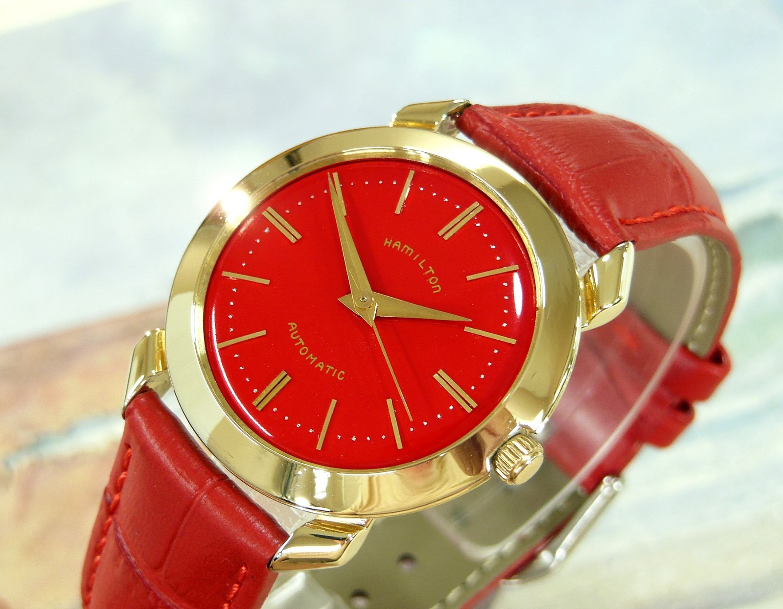1950’s Vintage HAMILTON K-455 Automatic, Stunning RED Dial, Serviced / Warranty