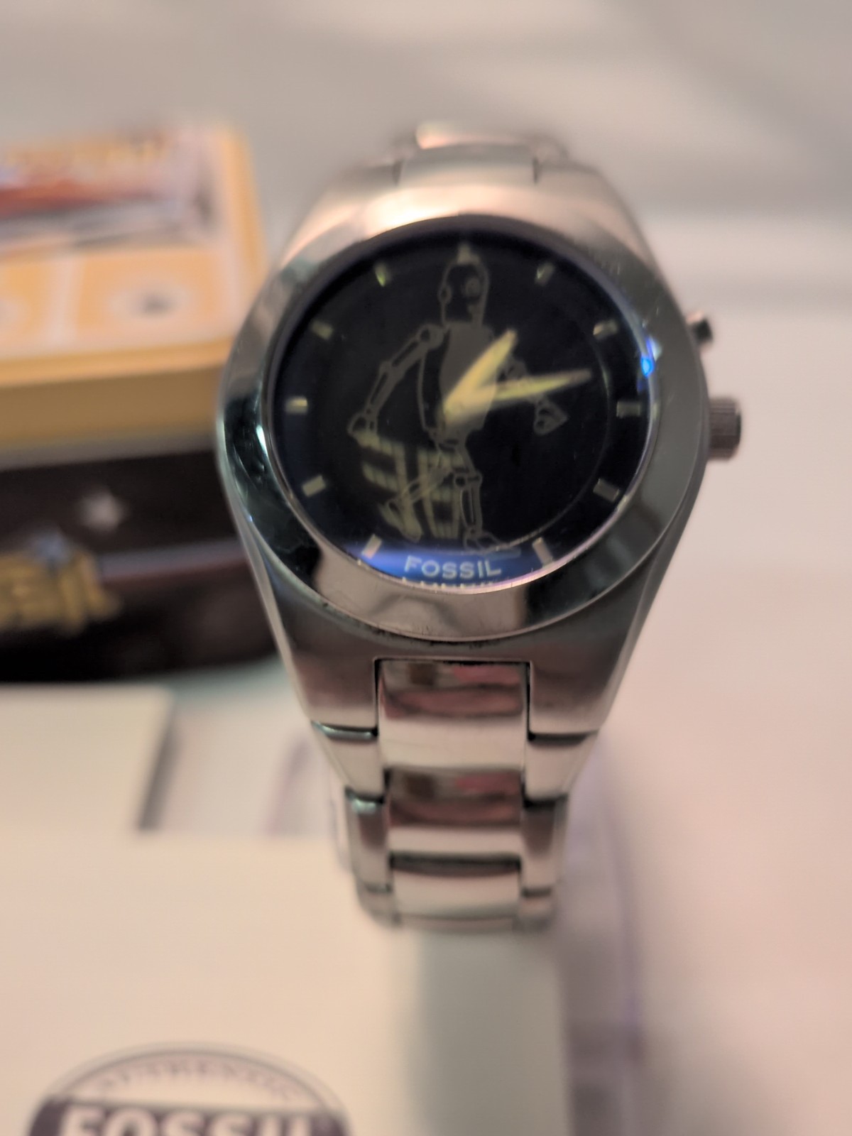 Fossil Big Tick Animated Watch Robot Hologram New Batteries Works Great W Box