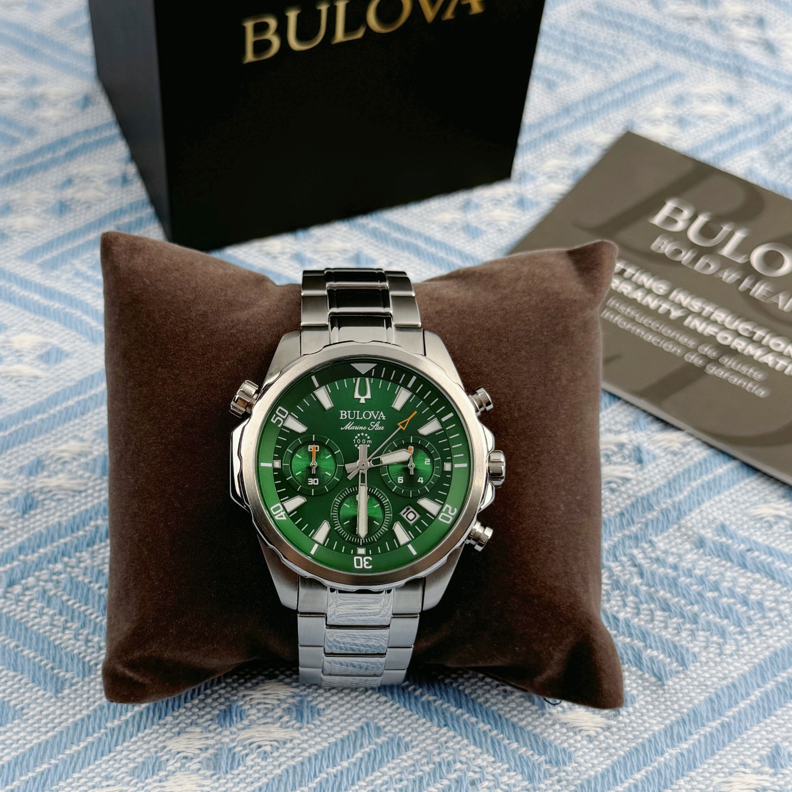 New Bulova Marine Star Chronograph Men’s Watch Green Dial 43mm/96B396