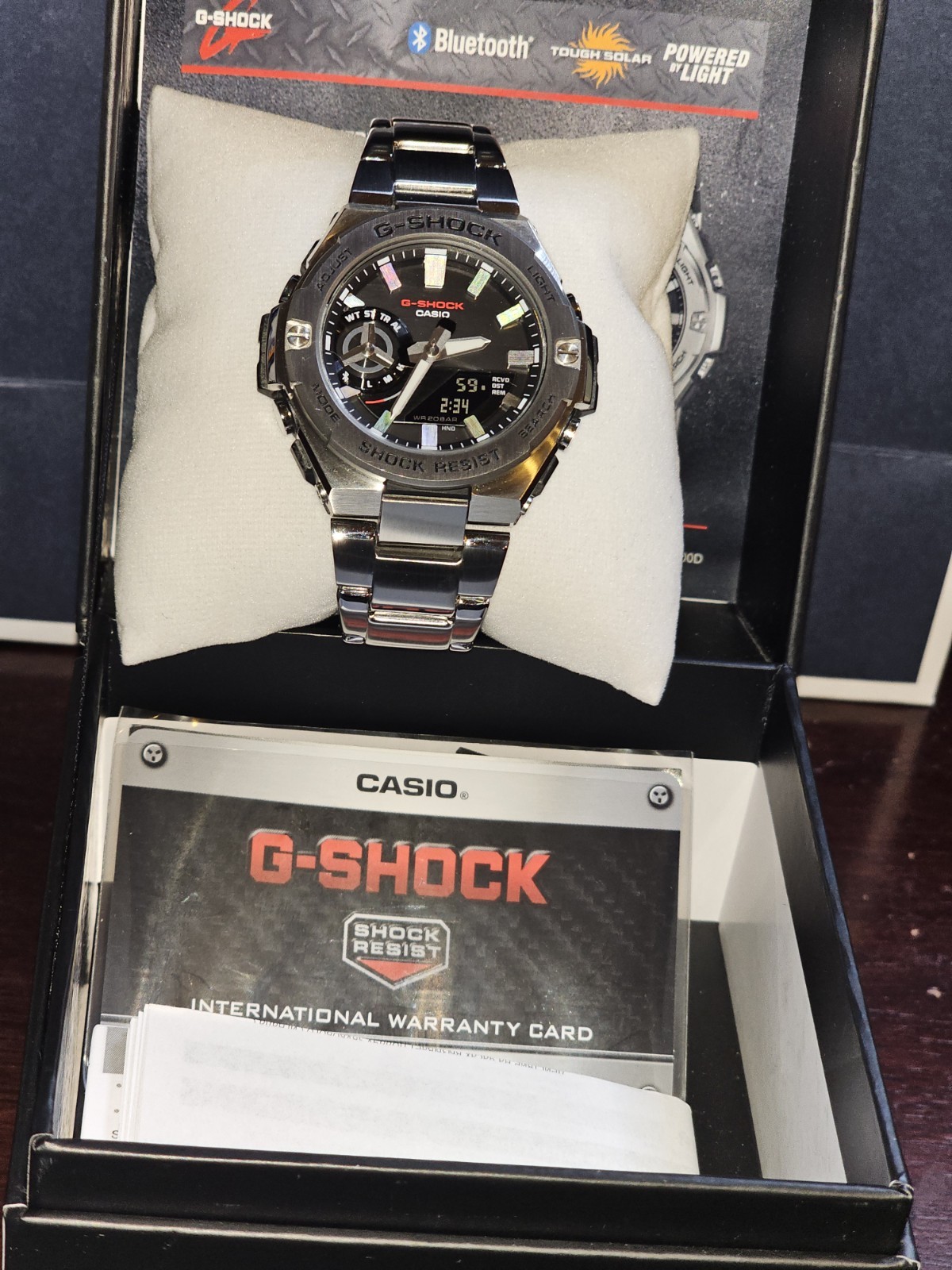 Casio G-SHOCK GSTB500 Bluetooth Tough Solar 200m SS Watch Silver w/ Box