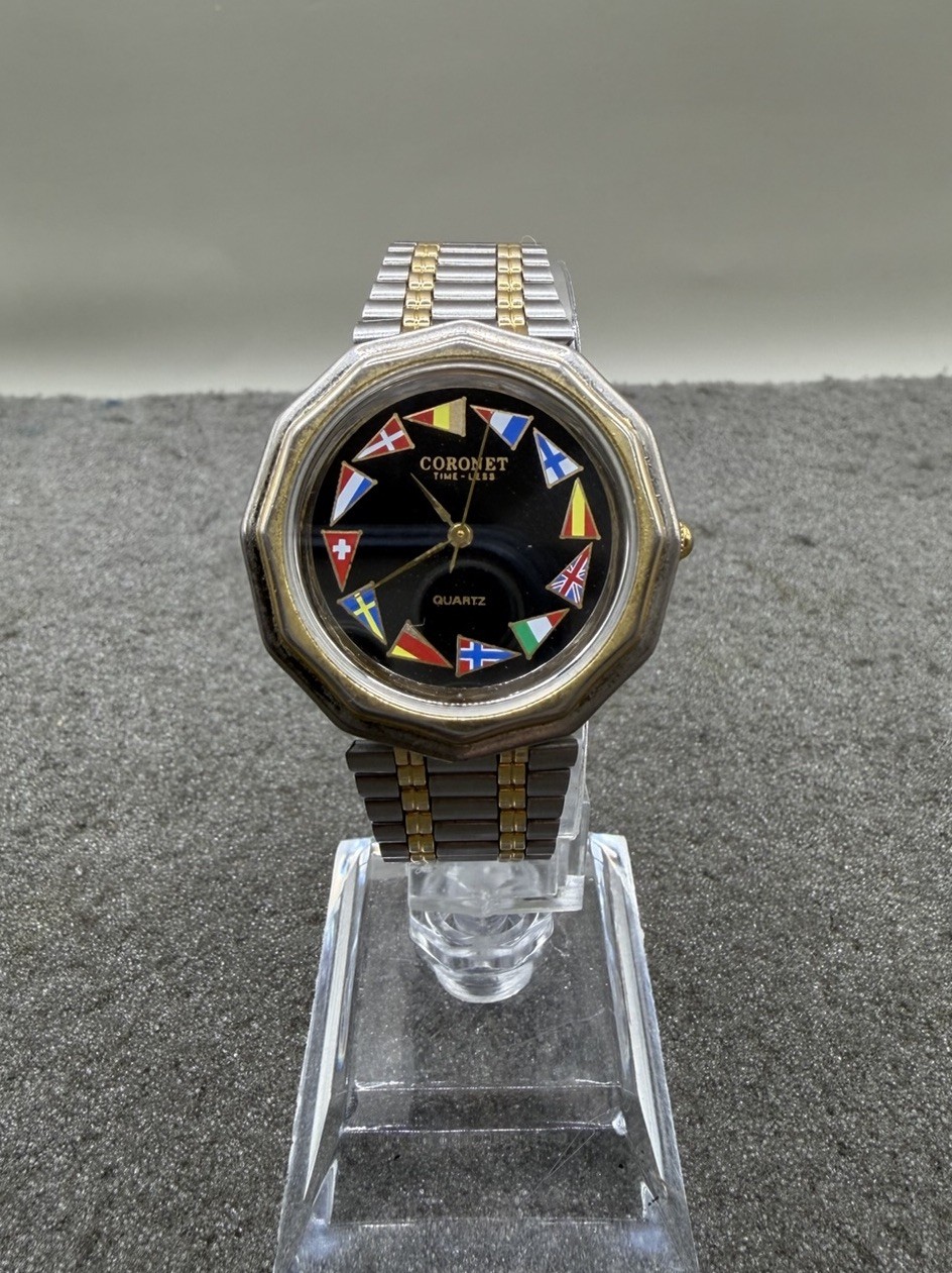 Vintage Plaza PL 717-H Coronet Quartz Watch Nautical Flags Dial