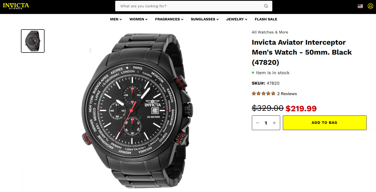 Invicta Aviator Interceptor Men Watch 50mm Black Steel Chrono w/ Slide Bezel NEW