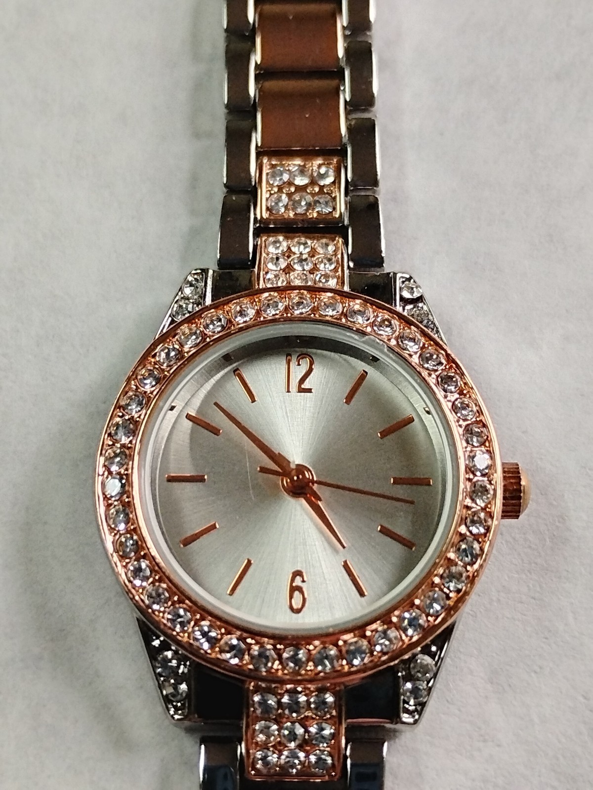 Women’s two-tone silver & rose gold watch Crystal Accent New Battery. #22